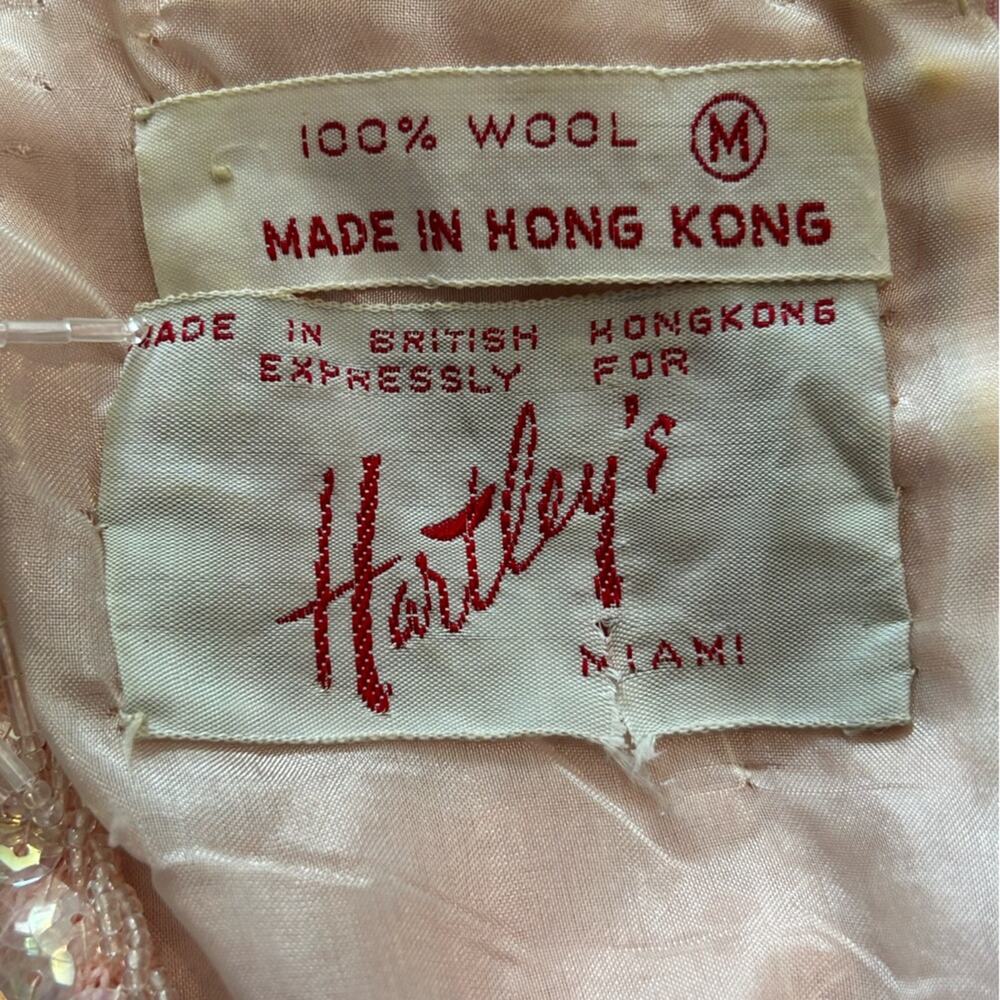 Vintage 1950s beaded teardrop light pink sleeveless wool top from Hartley’s sz M - Picture 9 of 11